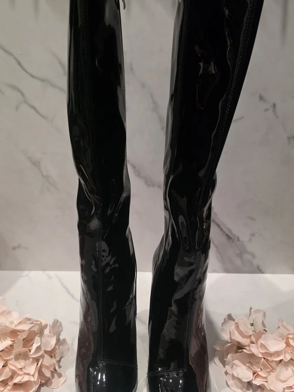 Fashion Nova - Alber - Black Patent Over-the-Knee Stiletto Boots